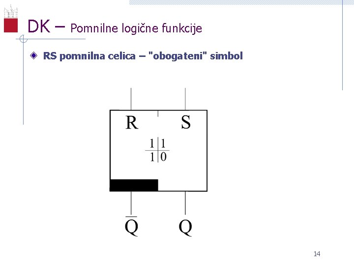 DK – Pomnilne logične funkcije RS pomnilna celica – "obogateni" simbol 14 