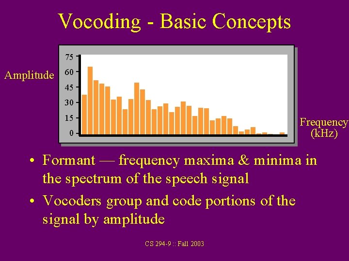 Vocoding - Basic Concepts 75 Amplitude 60 45 30 15 Frequency (k. Hz) 0