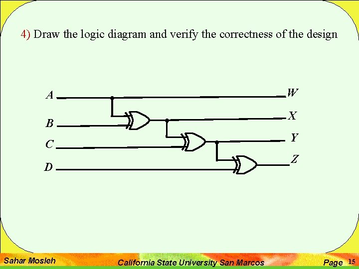 4) Draw the logic diagram and verify the correctness of the design W A