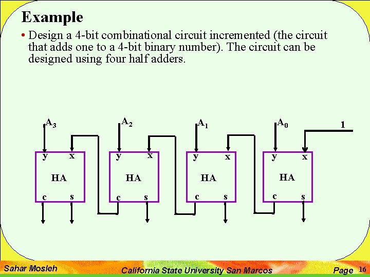 Example • Design a 4 -bit combinational circuit incremented (the circuit that adds one