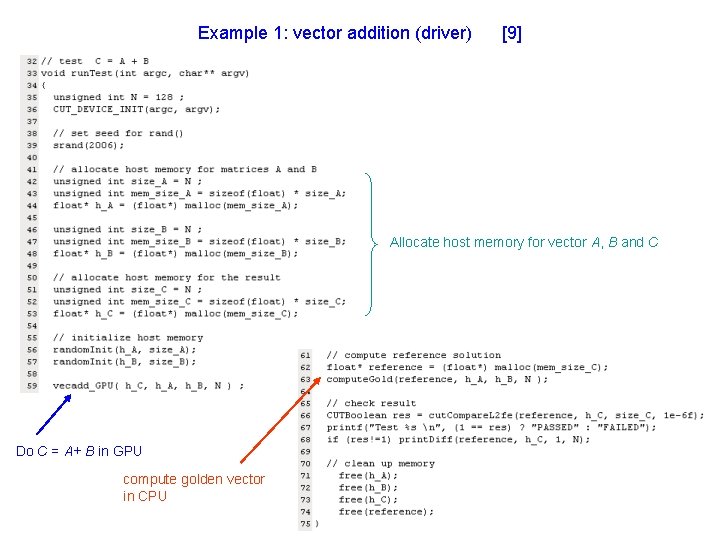 Example 1: vector addition (driver) [9] Allocate host memory for vector A, B and