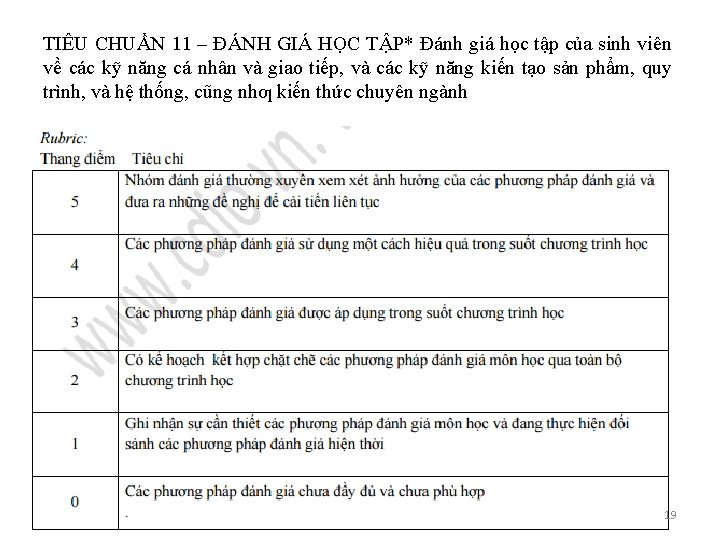 TIÊU CHUẨN 11 – ĐÁNH GIÁ HỌC TẬP* Đánh giá học tập của sinh