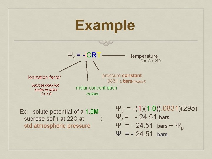 Example Ψs = -i. CRT ionization factor sucrose does not ionize in water i