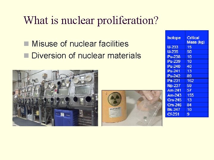 What is nuclear proliferation? n Misuse of nuclear facilities n Diversion of nuclear materials What is nuclear proliferation? n Misuse of nuclear facilities n Diversion of nuclear materials