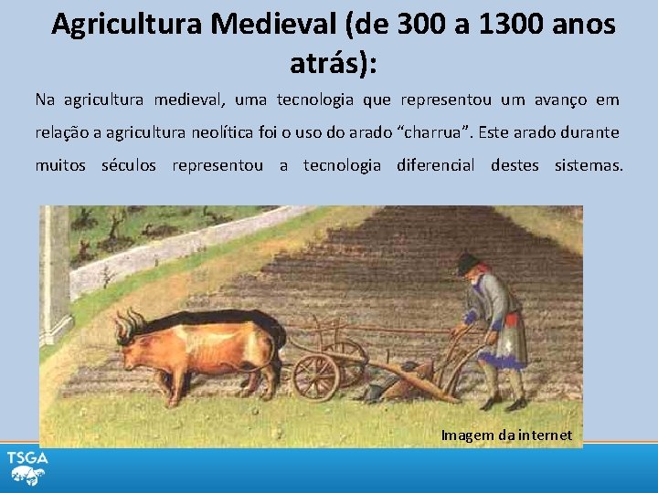 Agricultura Medieval (de 300 a 1300 anos atrás): Na agricultura medieval, uma tecnologia que