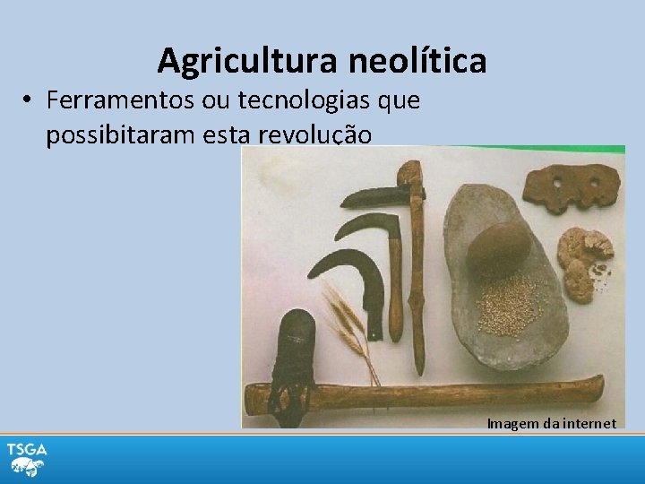 Agricultura neolítica • Ferramentos ou tecnologias que possibitaram esta revolução Imagem da internet 