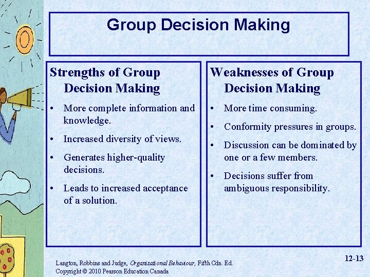 Group Decision Making Strengths of Group Decision Making Weaknesses of Group Decision Making •