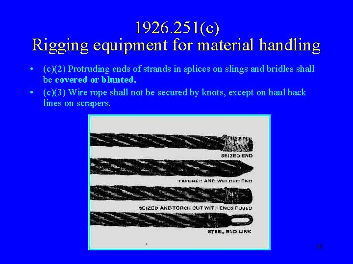 1926. 251(c) Rigging equipment for material handling • (c)(2) Protruding ends of strands in