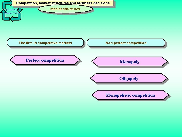 Competition, market structures and business decisions ECW 2731 Weeks 7 & 8 Market structures