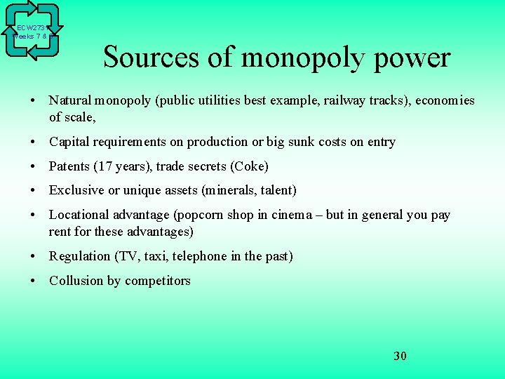 ECW 2731 Weeks 7 & 8 Sources of monopoly power • Natural monopoly (public