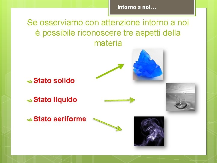 Intorno a noi… Se osserviamo con attenzione intorno a noi è possibile riconoscere tre