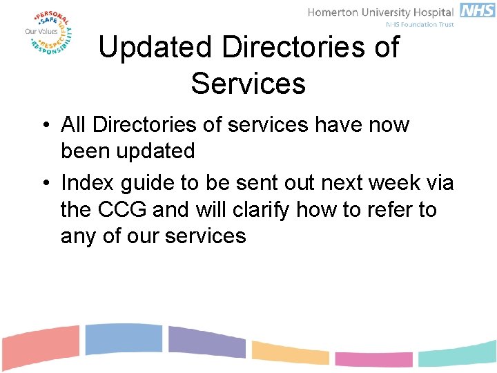 Updated Directories of Services • All Directories of services have now been updated •