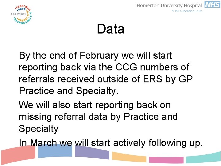 Data By the end of February we will start reporting back via the CCG