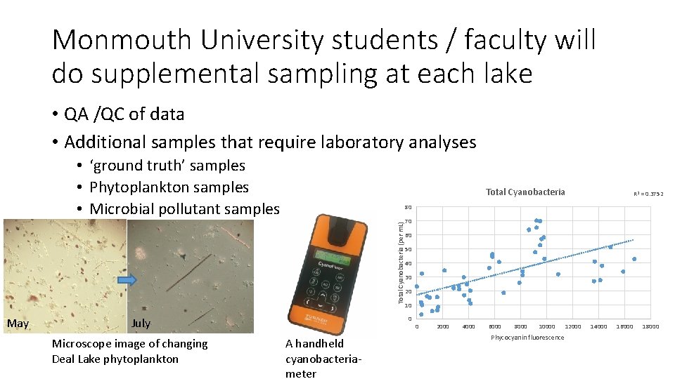 Monmouth University students / faculty will do supplemental sampling at each lake • QA Monmouth University students / faculty will do supplemental sampling at each lake • QA
