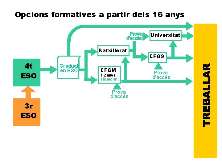 Opcions formatives a partir dels 16 anys Universitat Batxillerat 4 t ESO Graduat en