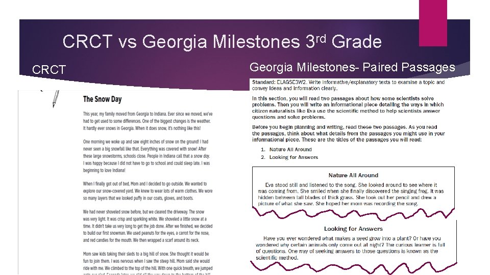 CRCT vs Georgia Milestones 3 rd Grade CRCT Georgia Milestones- Paired Passages 