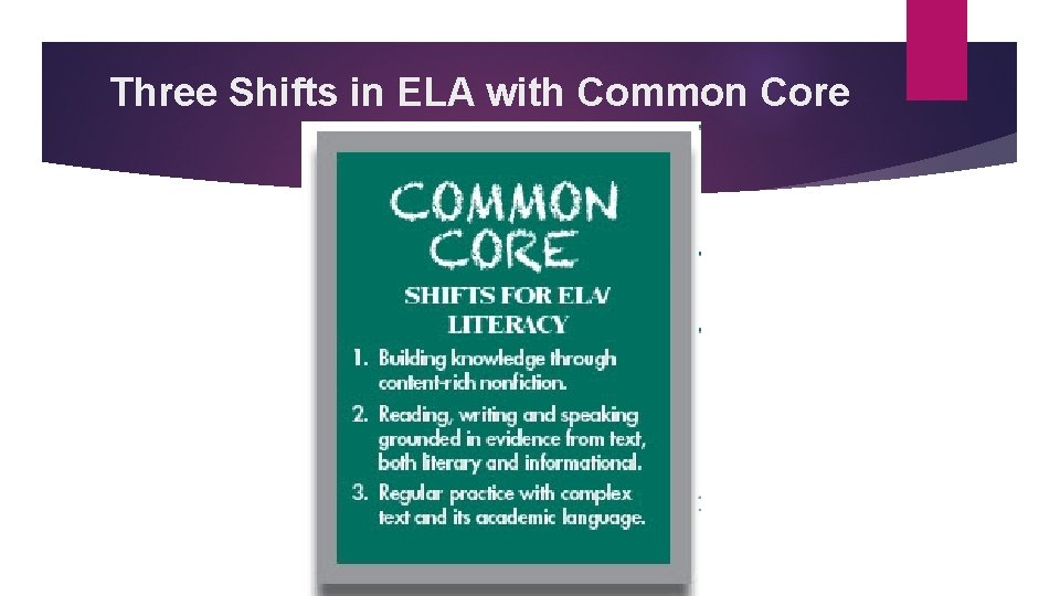 Three Shifts in ELA with Common Core 