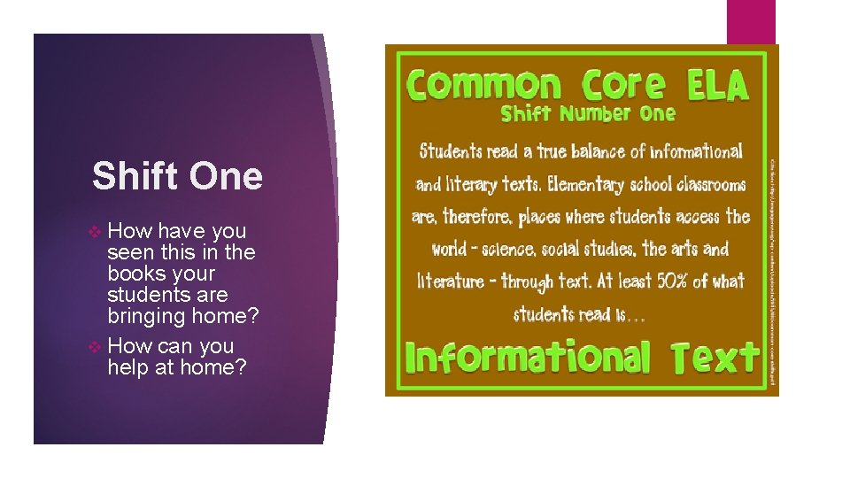 Shift One v How have you seen this in the books your students are