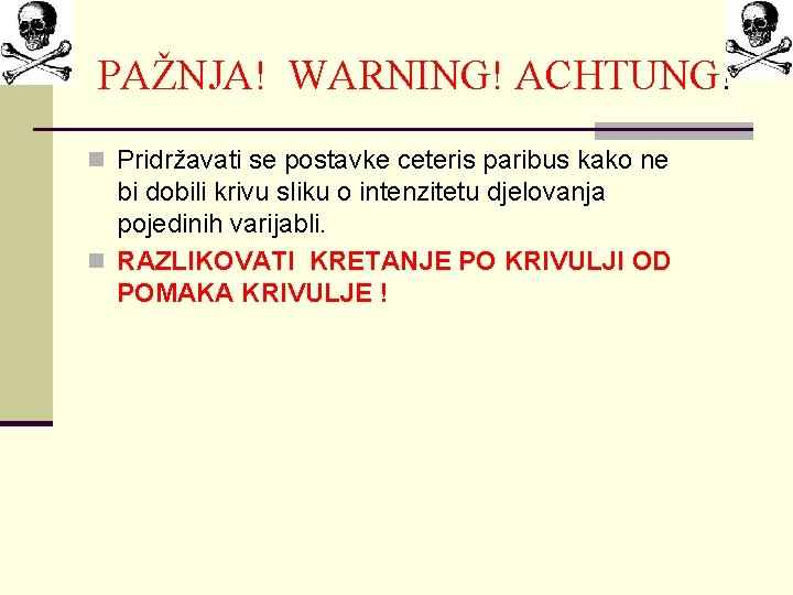 PAŽNJA! WARNING! ACHTUNG! n Pridržavati se postavke ceteris paribus kako ne bi dobili krivu