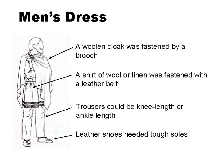 Men’s Dress A woolen cloak was fastened by a brooch A shirt of wool