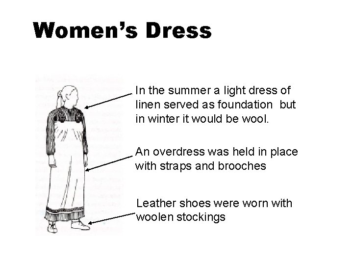 Women’s Dress In the summer a light dress of linen served as foundation but