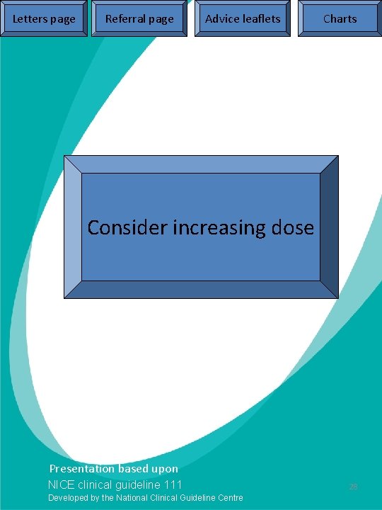 Letters page Referral page Advice leaflets Charts Consider increasing dose Issue date: October 2010