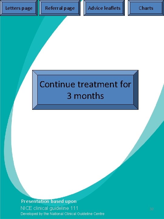 Letters page Referral page Advice leaflets Charts Continue treatment for 3 months Issue date: