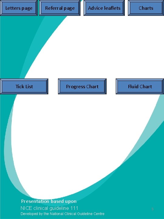 Letters page Referral page Tick List Advice leaflets Progress Charts Fluid Chart Issue date: