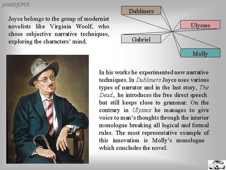 JAMES JOYCE Dubliners Joyce belongs to the group of modernist novelists like Virginia Woolf,