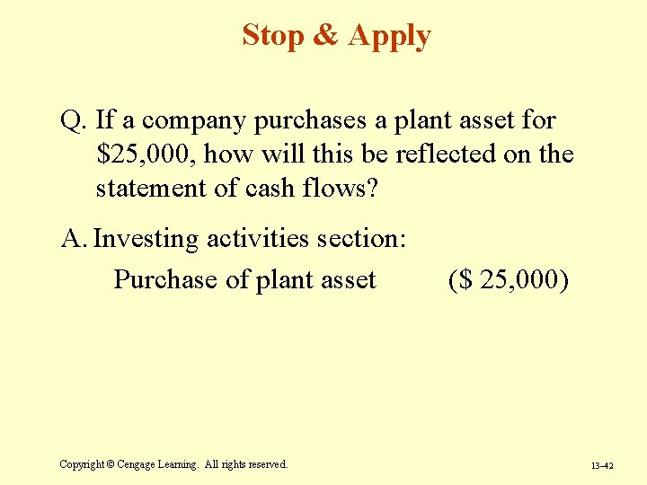 Stop & Apply Q. If a company purchases a plant asset for $25, 000, Stop & Apply Q. If a company purchases a plant asset for $25, 000,