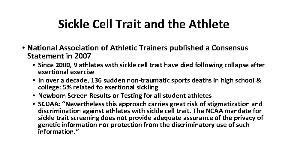 Sickle Cell Trait and the Athlete • National Association of Athletic Trainers published a