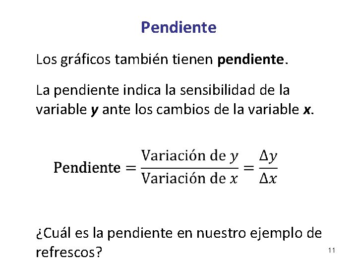 Pendiente Los gráficos también tienen pendiente. La pendiente indica la sensibilidad de la variable