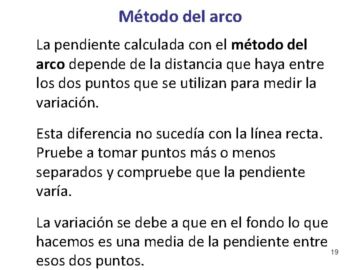 Método del arco La pendiente calculada con el método del arco depende de la