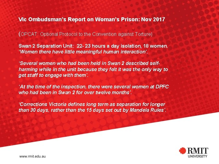 Vic Ombudsman’s Report on Woman’s Prison: Nov 2017 (OPCAT: Optional Protocol to the Convention