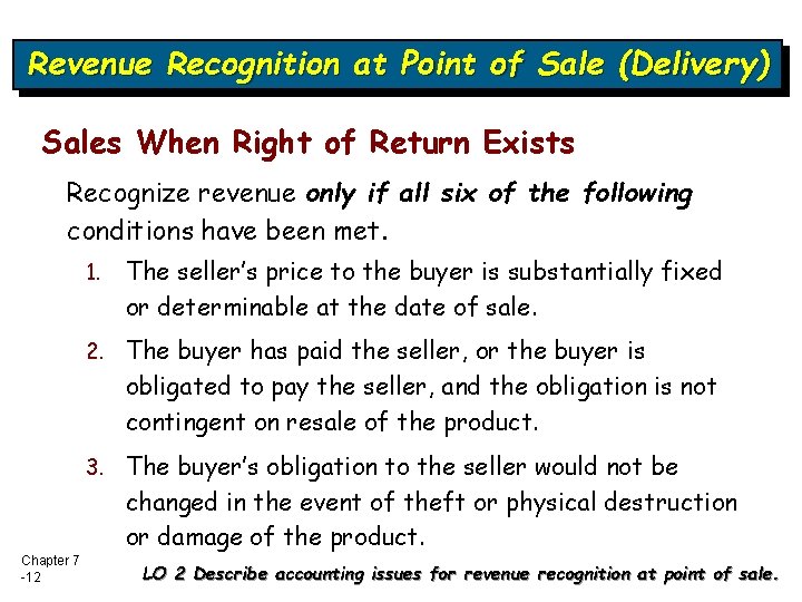 Revenue Recognition at Point of Sale (Delivery) Sales When Right of Return Exists Recognize