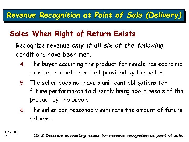 Revenue Recognition at Point of Sale (Delivery) Sales When Right of Return Exists Recognize