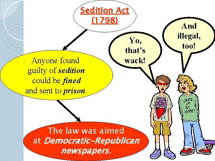 Sedition Act (1798) Anyone found guilty of sedition could be fined and sent to Sedition Act (1798) Anyone found guilty of sedition could be fined and sent to