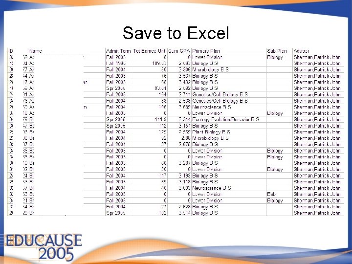 Save to Excel 