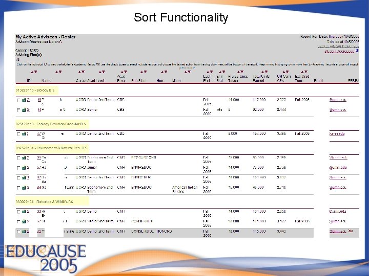 Sort Functionality 