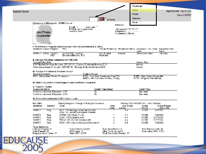 Transcript Class Grade Session Term 