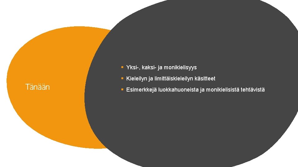 § Yksi-, kaksi- ja monikielisyys Tänään § Kieleilyn ja limittäiskieleilyn käsitteet § Esimerkkejä luokkahuoneista