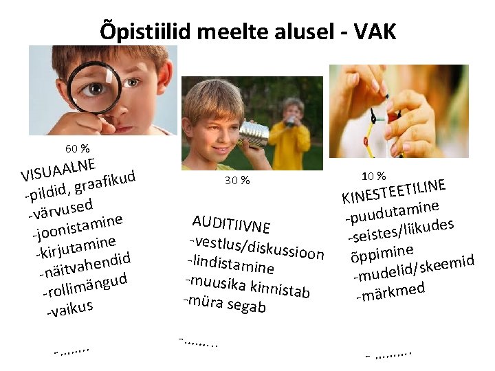 Õpistiilid meelte alusel - VAK 60 % E N L A A U VIS