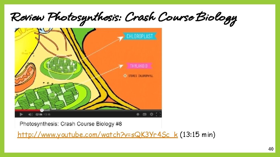 Review Photosynthesis: Crash Course Biology http: //www. youtube. com/watch? v=s. QK 3 Yr 4