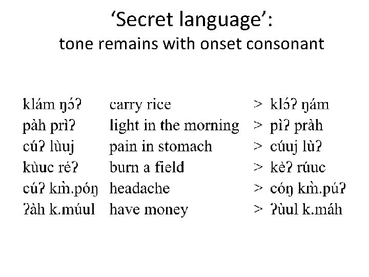 ‘Secret language’: tone remains with onset consonant 