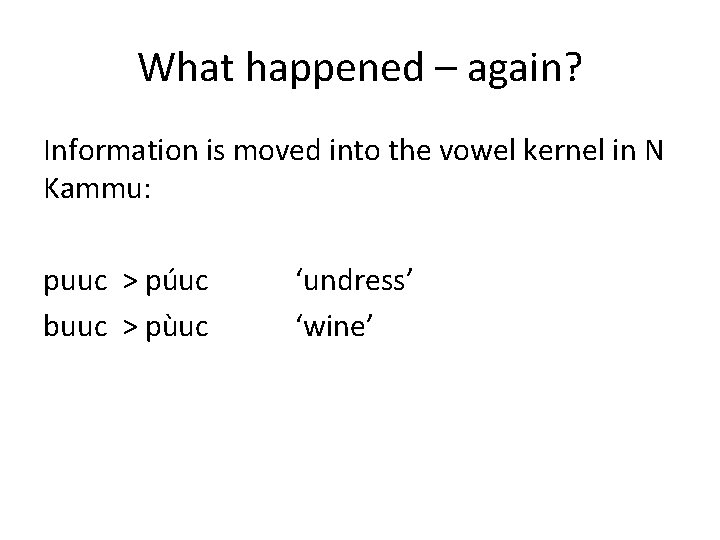 What happened – again? Information is moved into the vowel kernel in N Kammu: