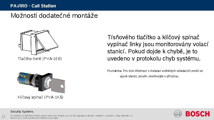 PAVIRO - Call Station Možnosti dodatečné montáže Tlačítko tísně (PVA-1 EB) Tísňového tlačítko a PAVIRO - Call Station Možnosti dodatečné montáže Tlačítko tísně (PVA-1 EB) Tísňového tlačítko a