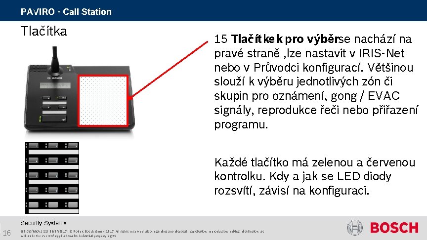 PAVIRO - Call Station Tlačítka 15 Tlačítkek pro výběrse nachází na pravé straně , PAVIRO - Call Station Tlačítka 15 Tlačítkek pro výběrse nachází na pravé straně ,