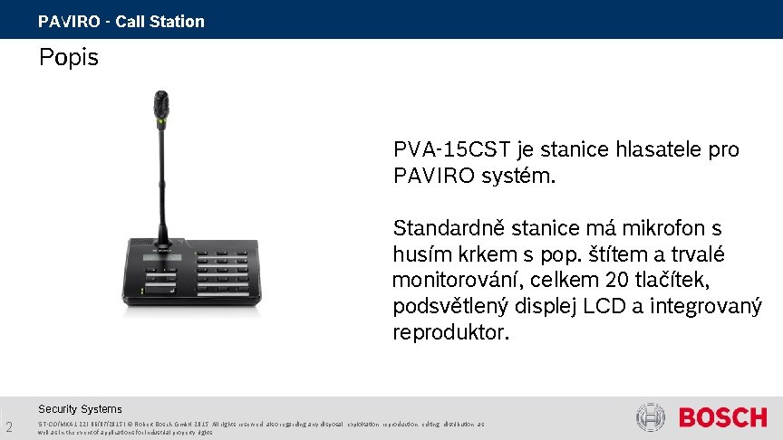 Paviro Task Engine PAVIRO Call Station PAVIRO Stanice hlasatele PVA15 CST