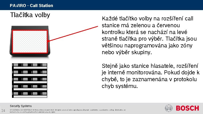 PAVIRO - Call Station Tlačítka volby Každé tlačítko volby na rozšíření call stanice má PAVIRO - Call Station Tlačítka volby Každé tlačítko volby na rozšíření call stanice má