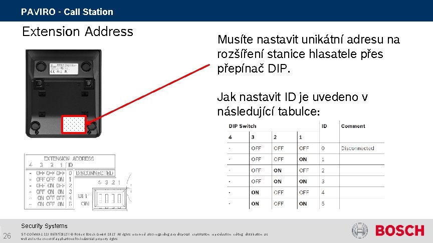 PAVIRO - Call Station Extension Address Musíte nastavit unikátní adresu na rozšíření stanice hlasatele PAVIRO - Call Station Extension Address Musíte nastavit unikátní adresu na rozšíření stanice hlasatele